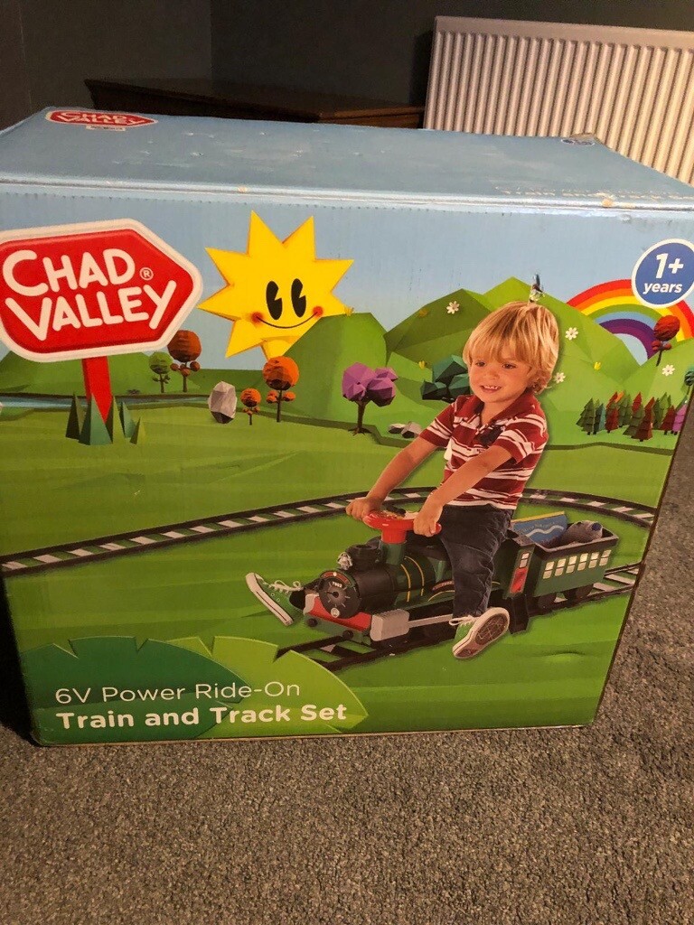 chad valley 6v powered ride on train and track set
